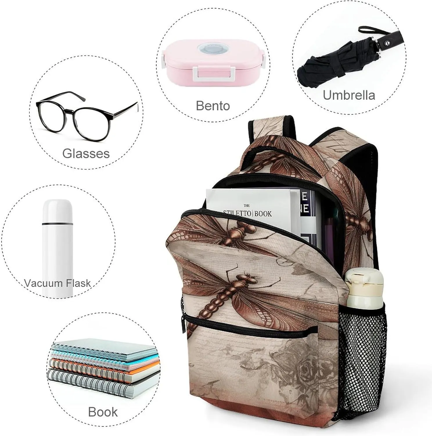 Small Backpacks Personalized Dragonfly Printing Travel Bag Lightweight Travel Backpack For Women Men