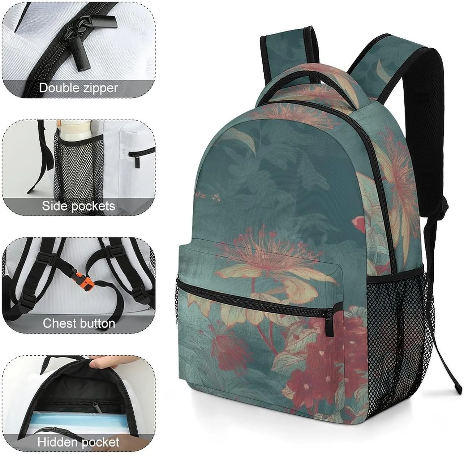 Small Backpacks Personalized Elegant Floral Pattern Printing Travel Bag Lightweight Travel Backpack For Women Men