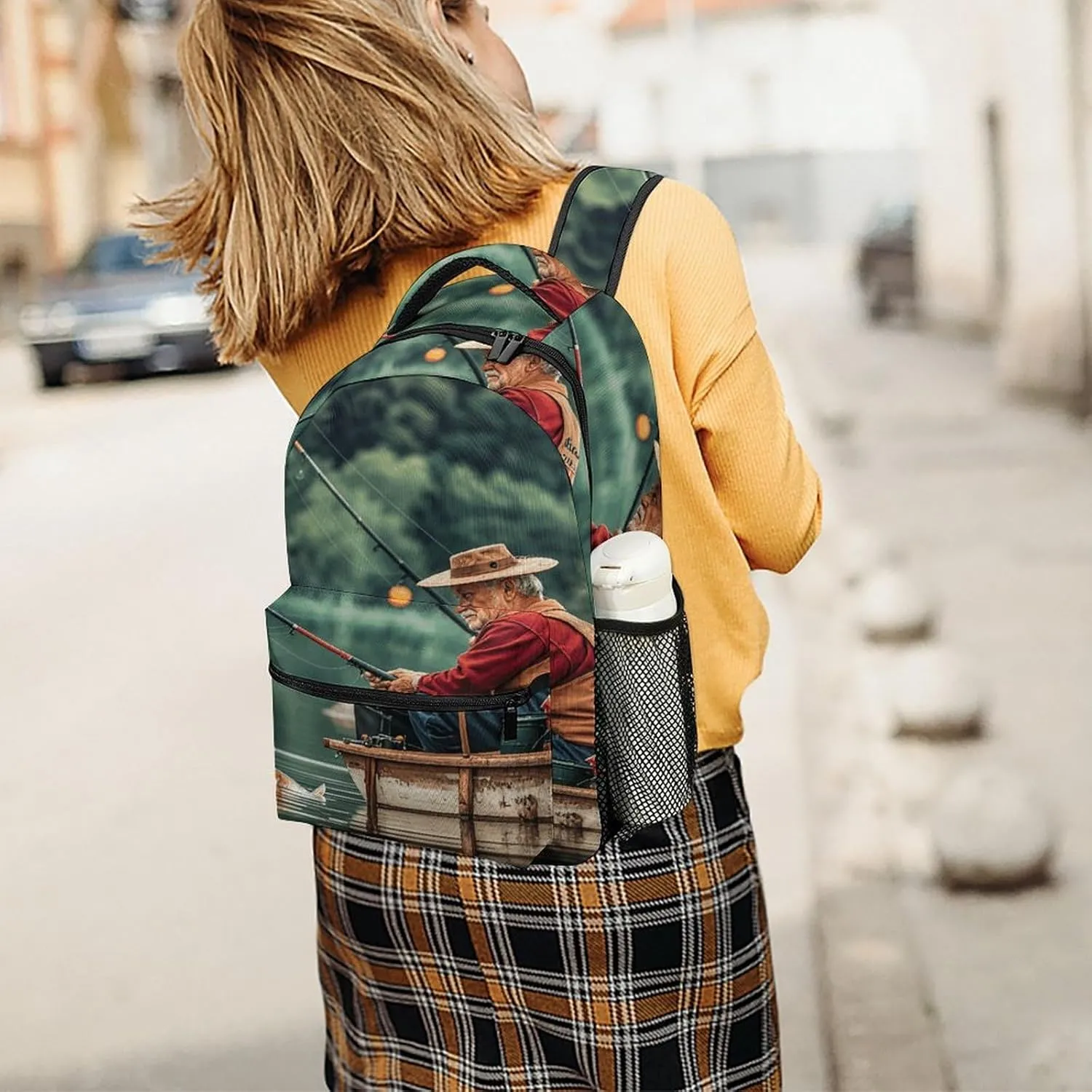 Small Backpacks Personalized Fishing Lake Fishermen Printing Travel Bag Lightweight Travel Backpack For Women Men