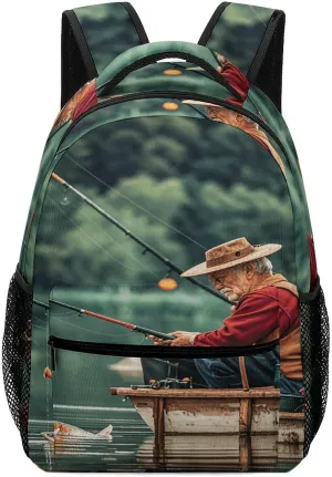 Small Backpacks Personalized Fishing Lake Fishermen Printing Travel Bag Lightweight Travel Backpack For Women Men