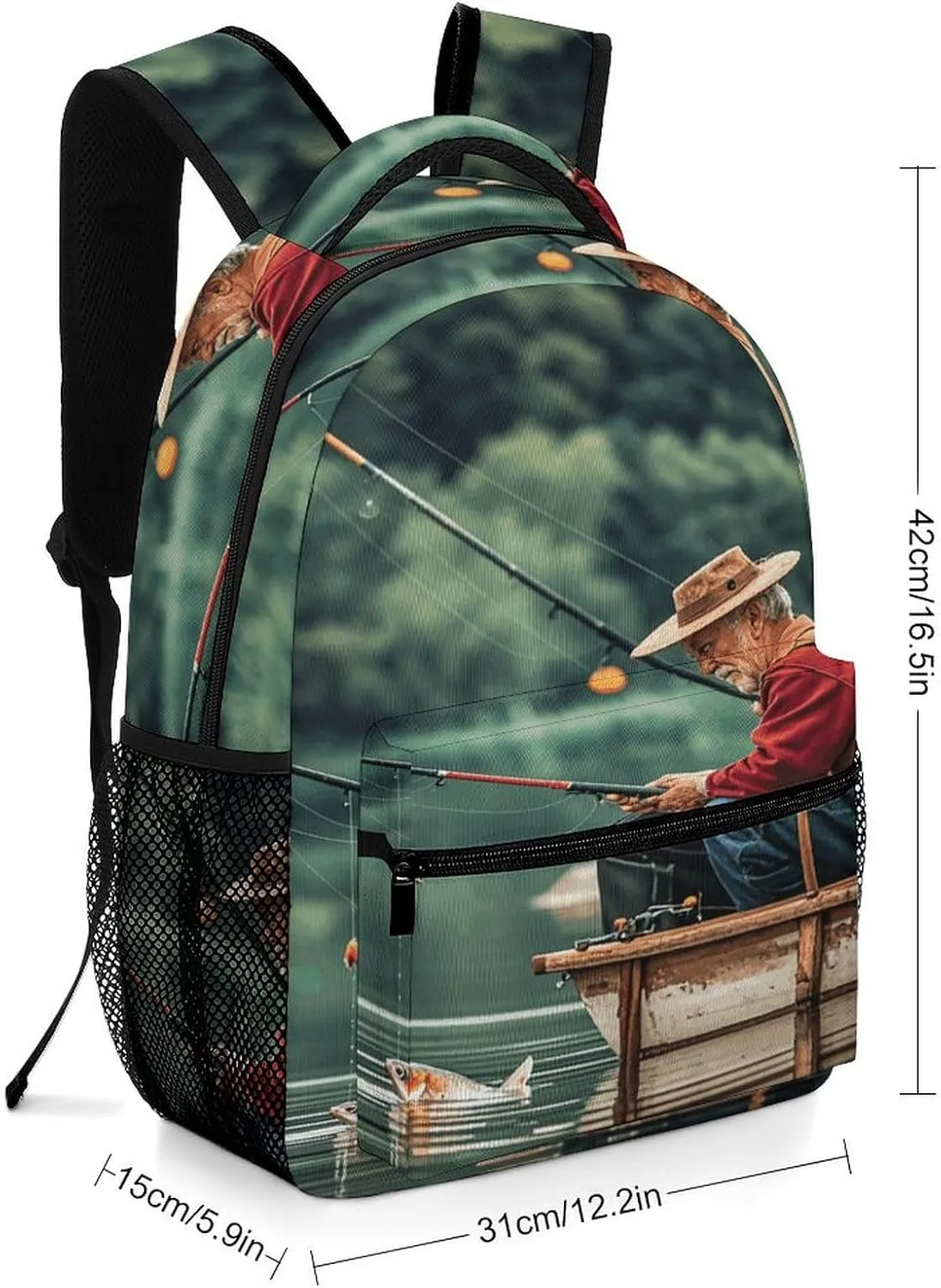 Small Backpacks Personalized Fishing Lake Fishermen Printing Travel Bag Lightweight Travel Backpack For Women Men