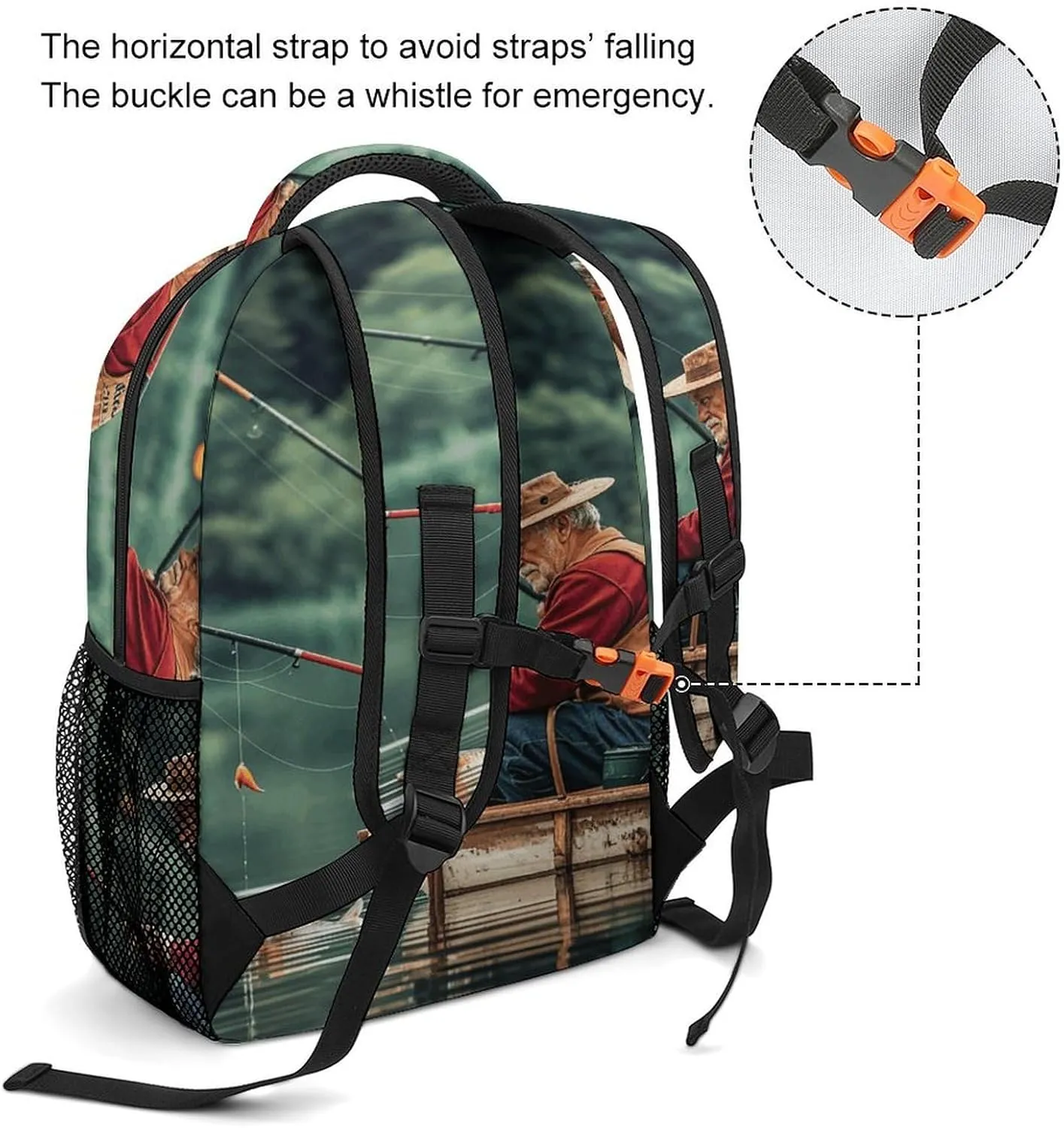 Small Backpacks Personalized Fishing Lake Fishermen Printing Travel Bag Lightweight Travel Backpack For Women Men