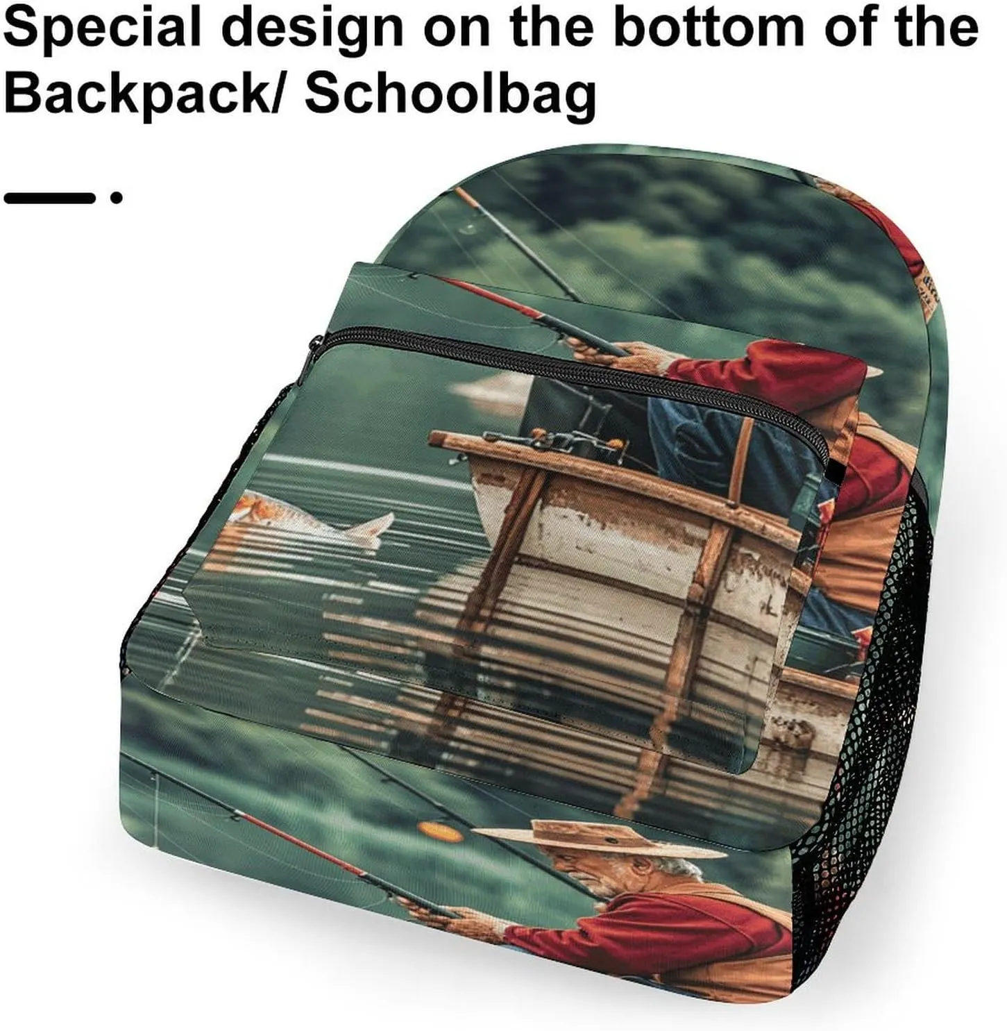Small Backpacks Personalized Fishing Lake Fishermen Printing Travel Bag Lightweight Travel Backpack For Women Men