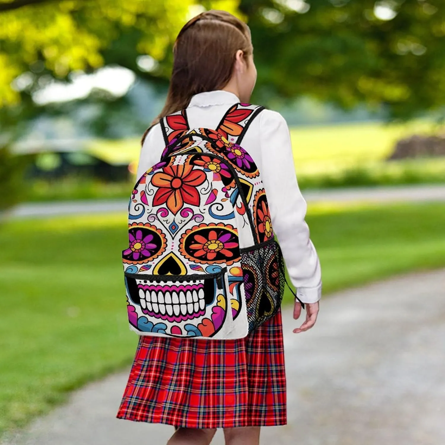 Small Backpacks Personalized Flower Skull Printing Travel Bag Lightweight Travel Backpack For Women Men