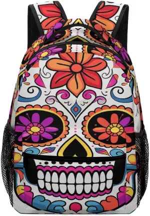 Small Backpacks Personalized Flower Skull Printing Travel Bag Lightweight Travel Backpack For Women Men