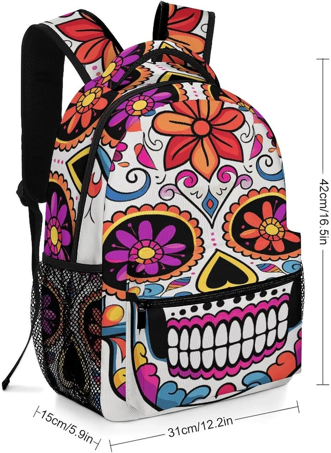 Small Backpacks Personalized Flower Skull Printing Travel Bag Lightweight Travel Backpack For Women Men