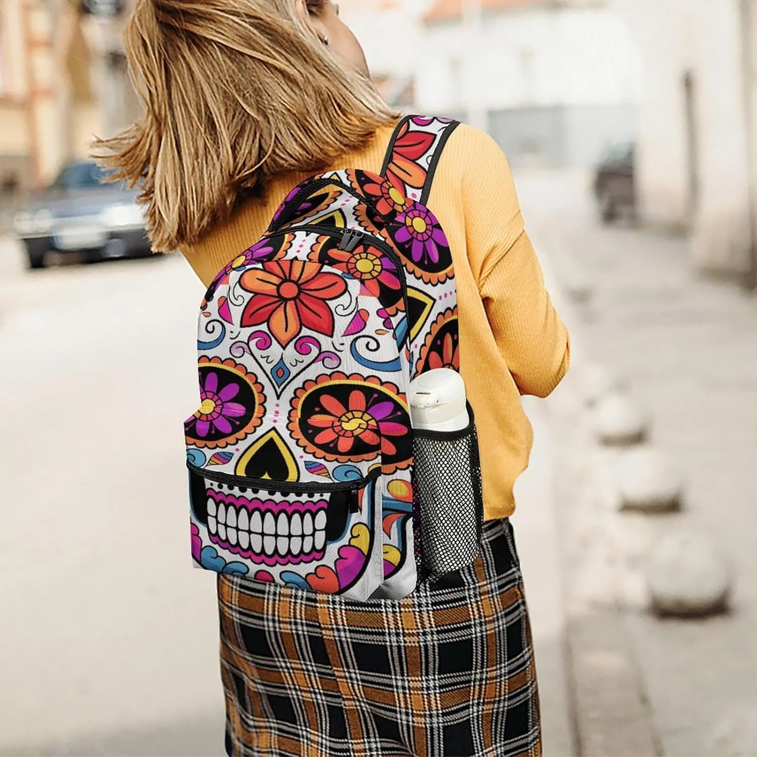 Small Backpacks Personalized Flower Skull Printing Travel Bag Lightweight Travel Backpack For Women Men