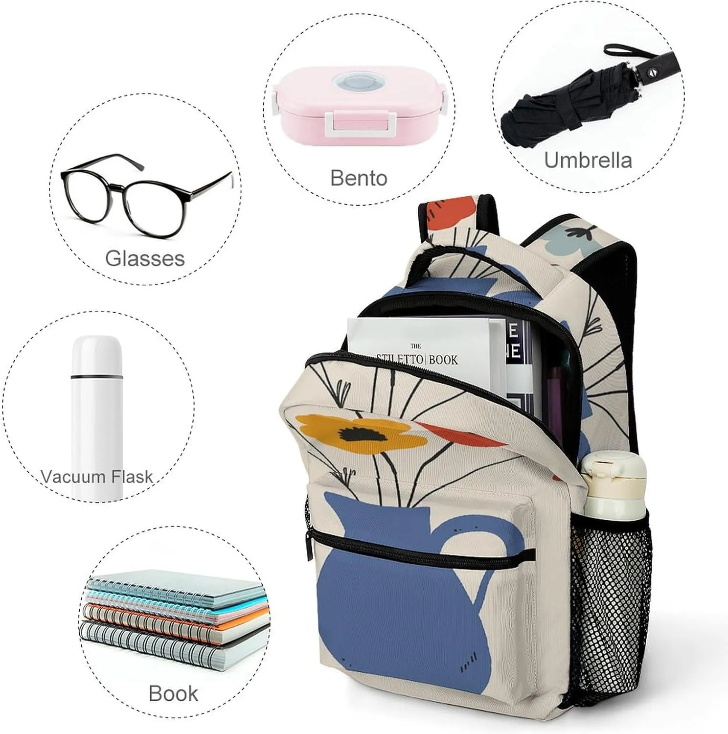 Small Backpacks Personalized Flowers in Pot Printing Travel Bag Lightweight Travel Backpack For Women Men