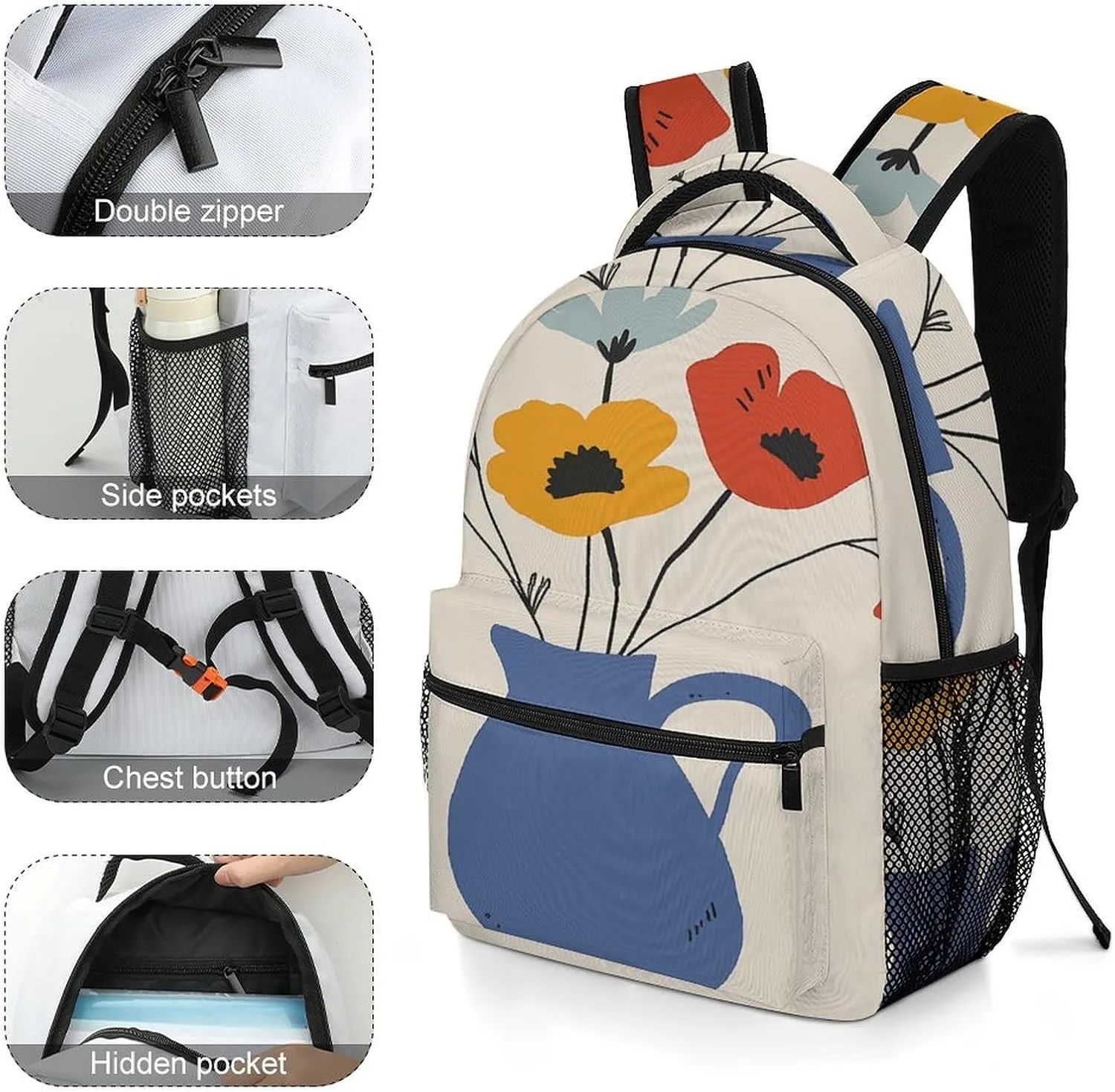 Small Backpacks Personalized Flowers in Pot Printing Travel Bag Lightweight Travel Backpack For Women Men