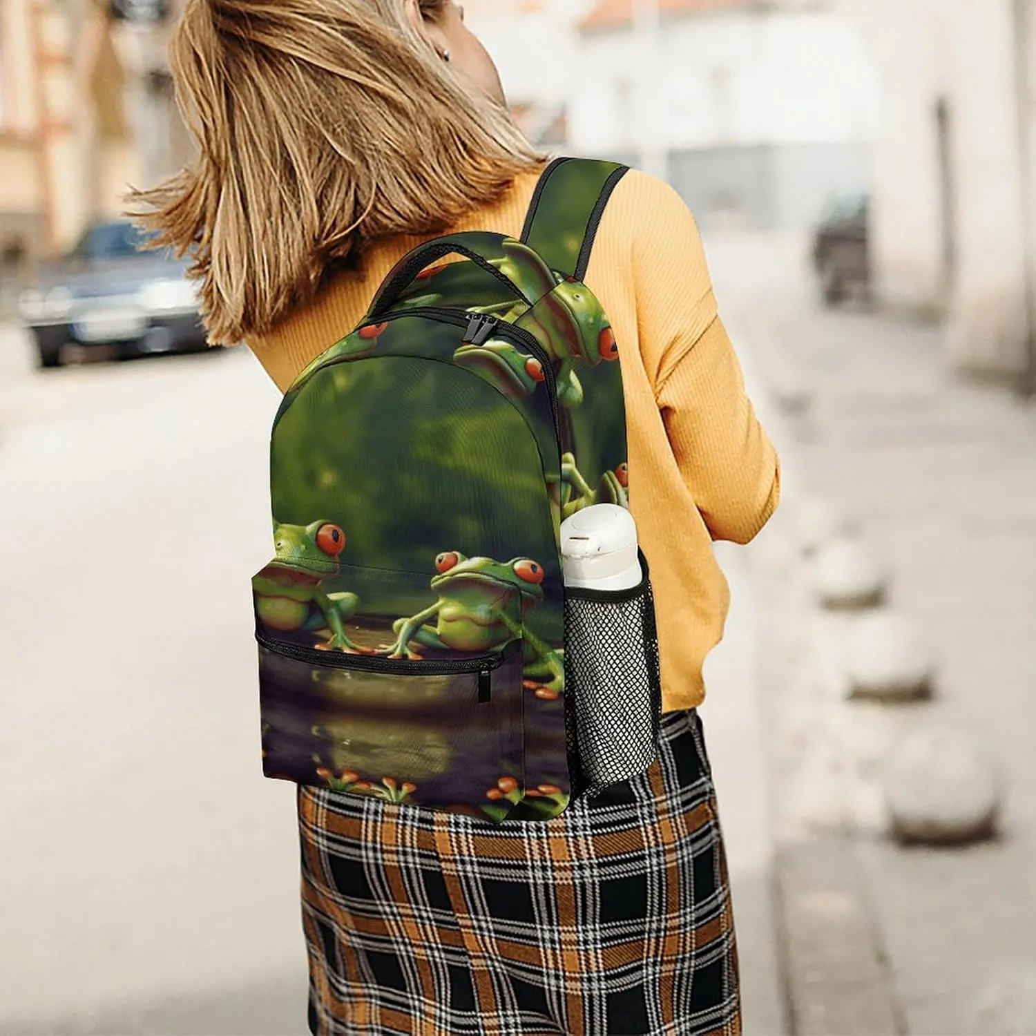 Small Backpacks Personalized Funny Green Frogs Printing Travel Bag Lightweight Travel Backpack For Women Men
