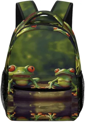 Small Backpacks Personalized Funny Green Frogs Printing Travel Bag Lightweight Travel Backpack For Women Men