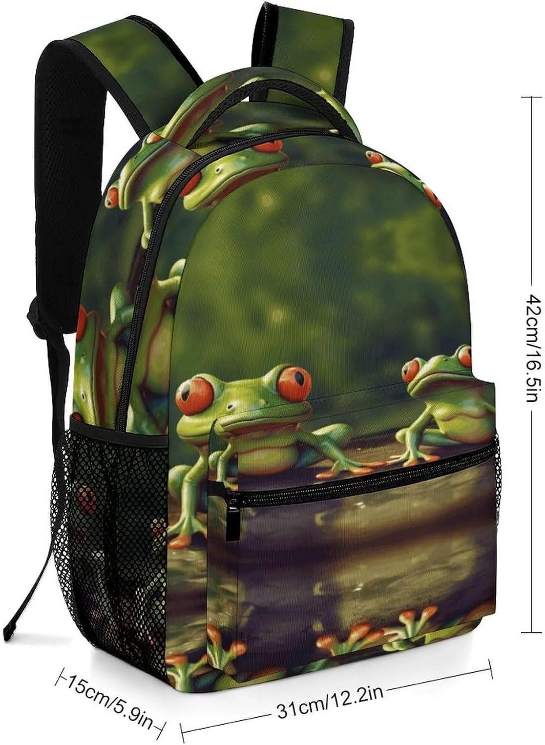Small Backpacks Personalized Funny Green Frogs Printing Travel Bag Lightweight Travel Backpack For Women Men