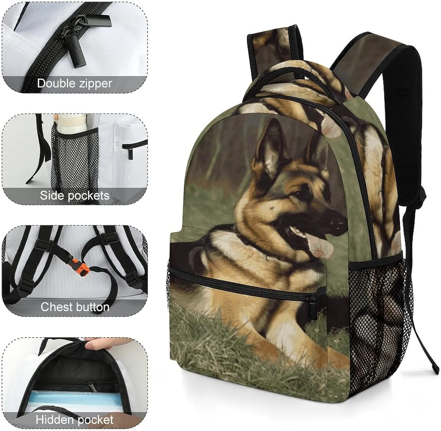 Small Backpacks Personalized German Shepherd Dog Printing Travel Bag Lightweight Travel Backpack For Women Men