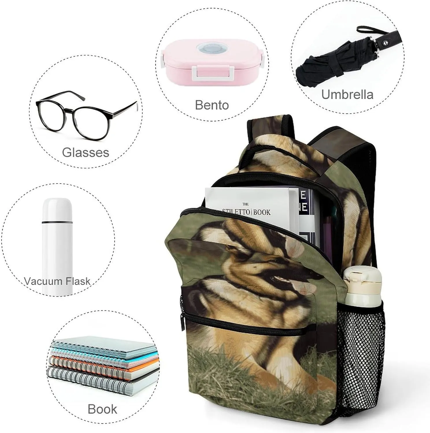 Small Backpacks Personalized German Shepherd Dog Printing Travel Bag Lightweight Travel Backpack For Women Men