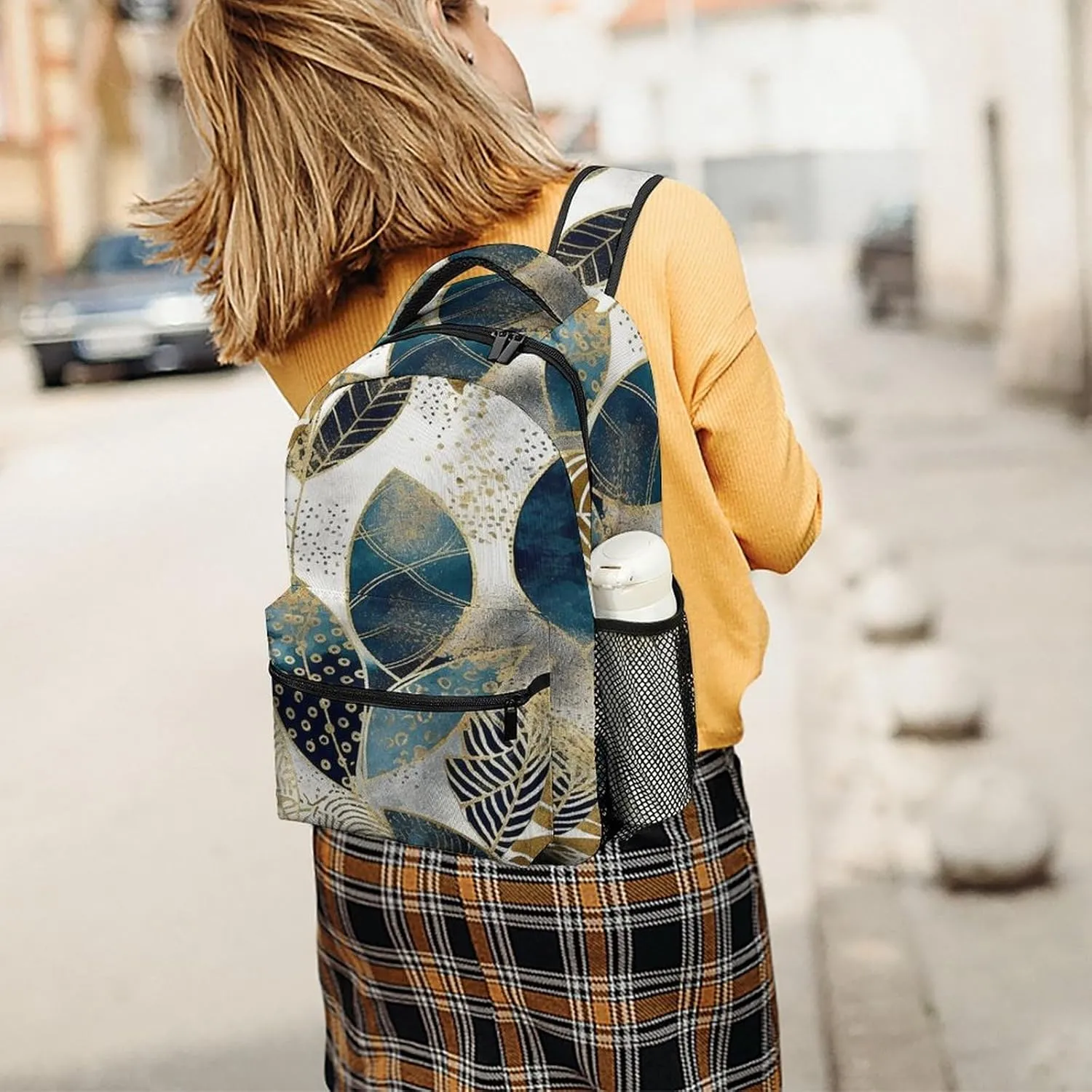 Small Backpacks Personalized Golden Graphics Printing Travel Bag Lightweight Travel Backpack For Women Men
