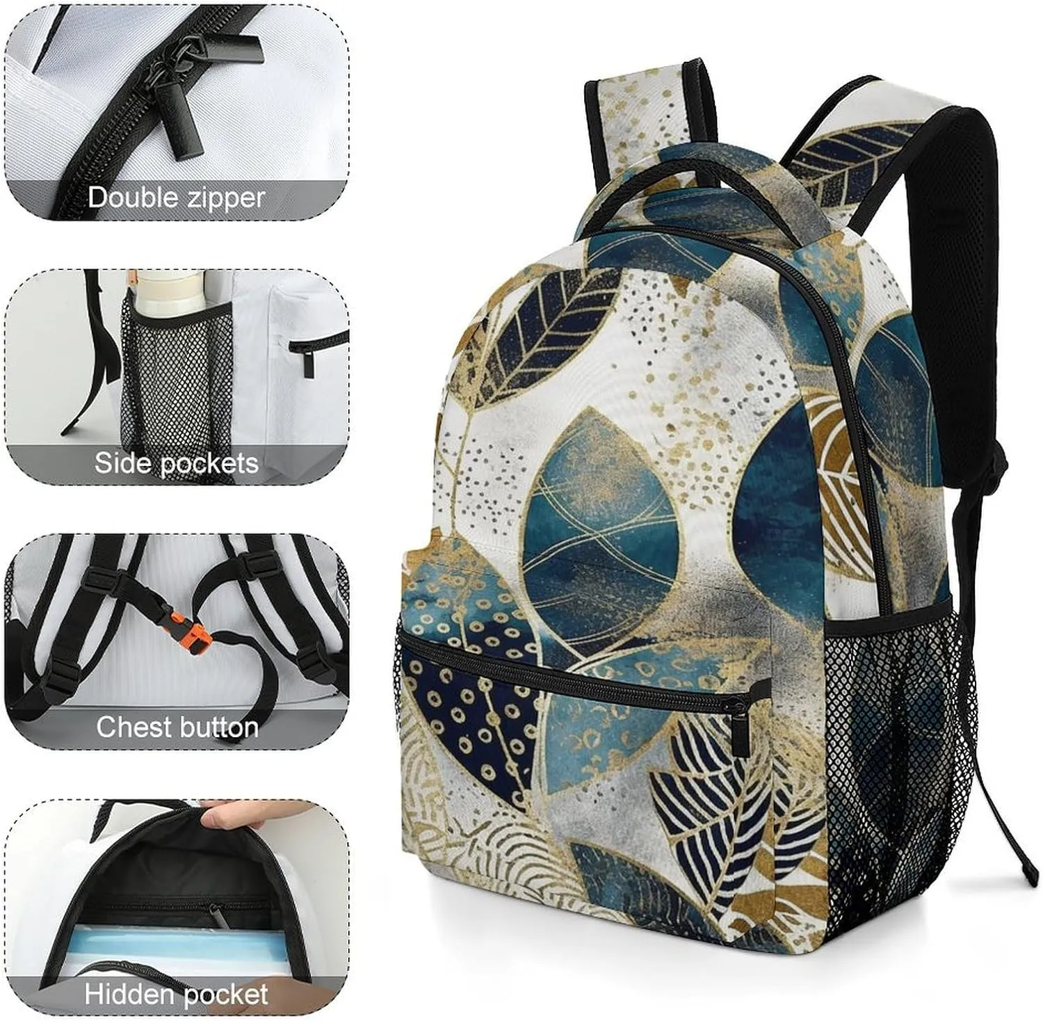 Small Backpacks Personalized Golden Graphics Printing Travel Bag Lightweight Travel Backpack For Women Men