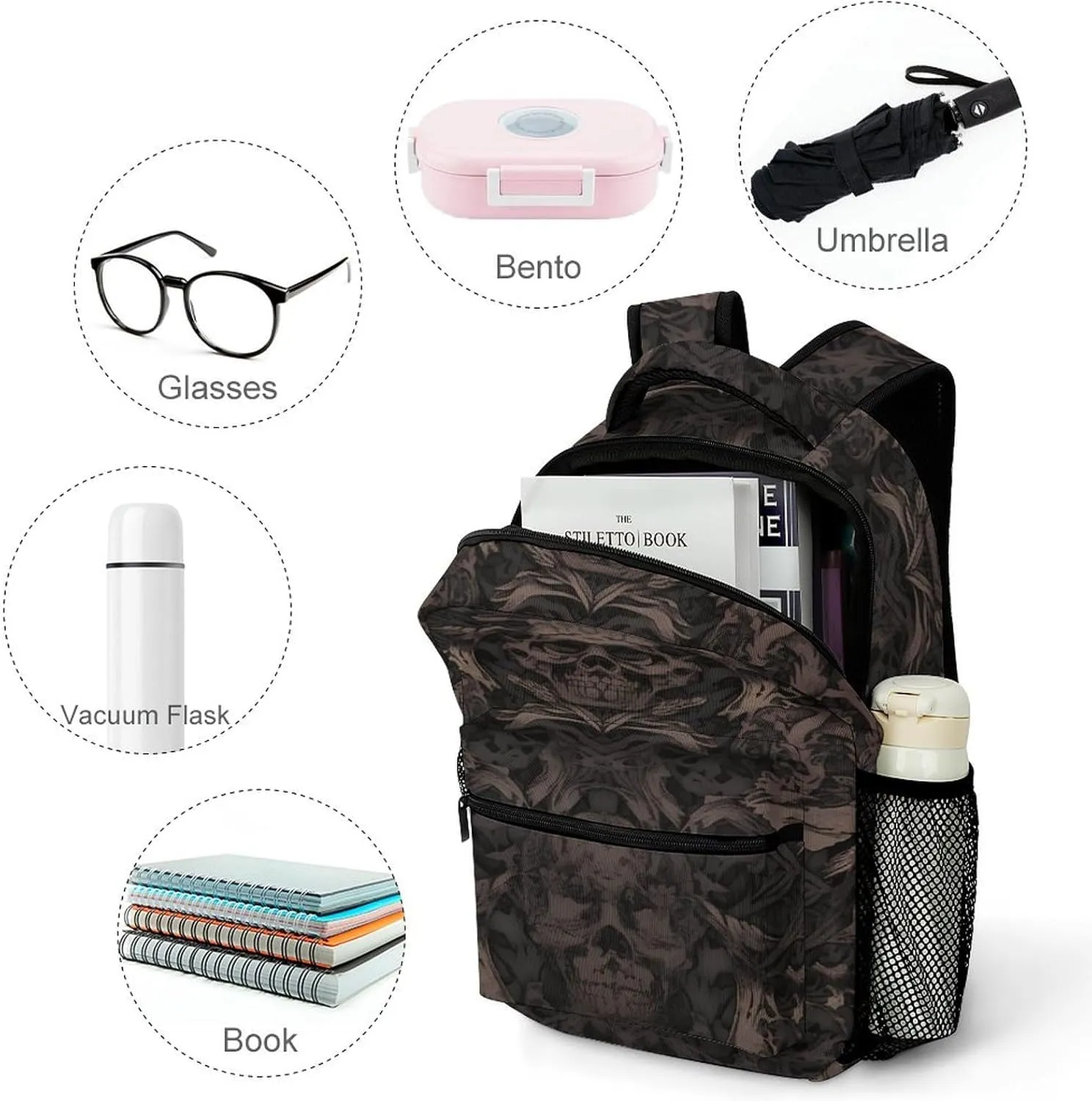 Small Backpacks Personalized Gothic Wallpaper Printing Travel Bag Lightweight Travel Backpack For Women Men