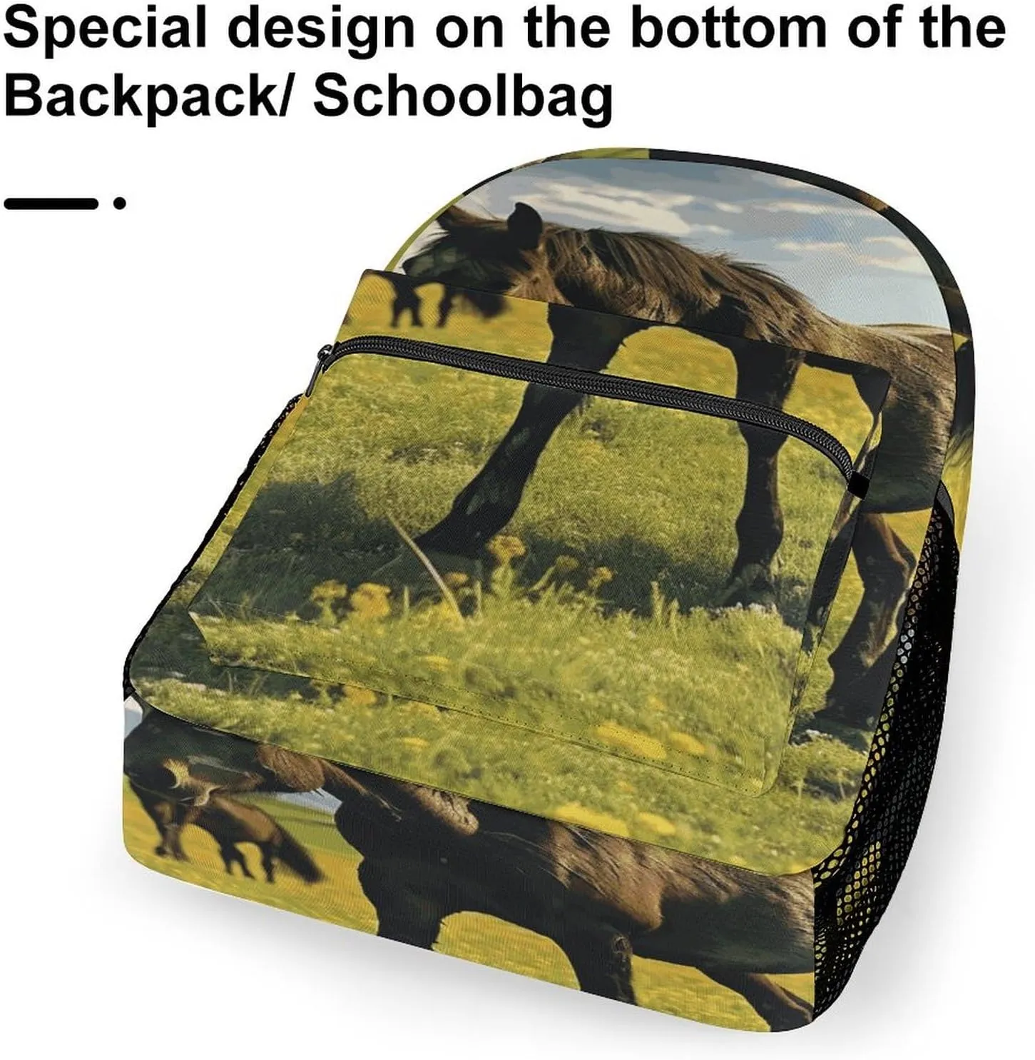 Small Backpacks Personalized Grazing Wild Horses Printing Travel Bag Lightweight Travel Backpack For Women Men
