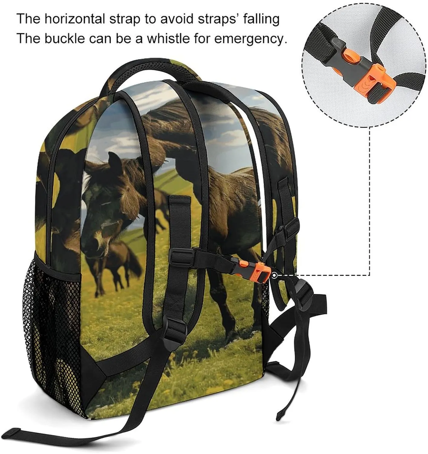 Small Backpacks Personalized Grazing Wild Horses Printing Travel Bag Lightweight Travel Backpack For Women Men