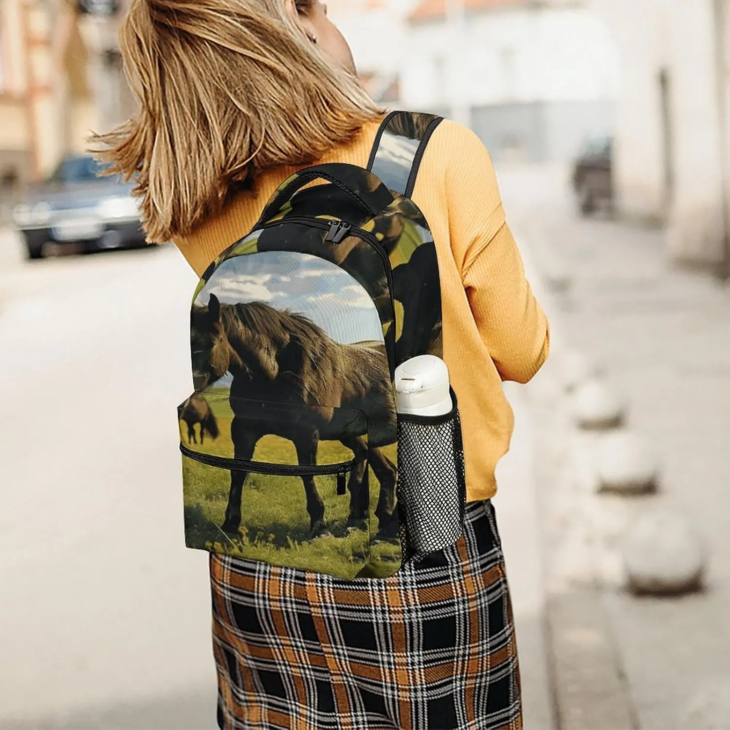 Small Backpacks Personalized Grazing Wild Horses Printing Travel Bag Lightweight Travel Backpack For Women Men
