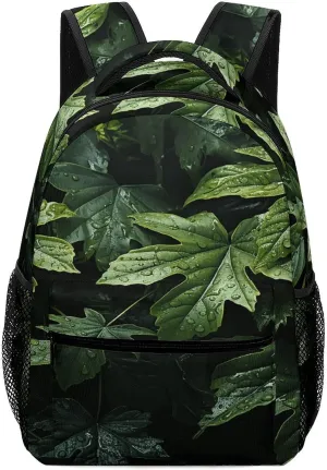 Small Backpacks Personalized Green Leaves Pattern Printing Travel Bag Lightweight Travel Backpack For Women Men