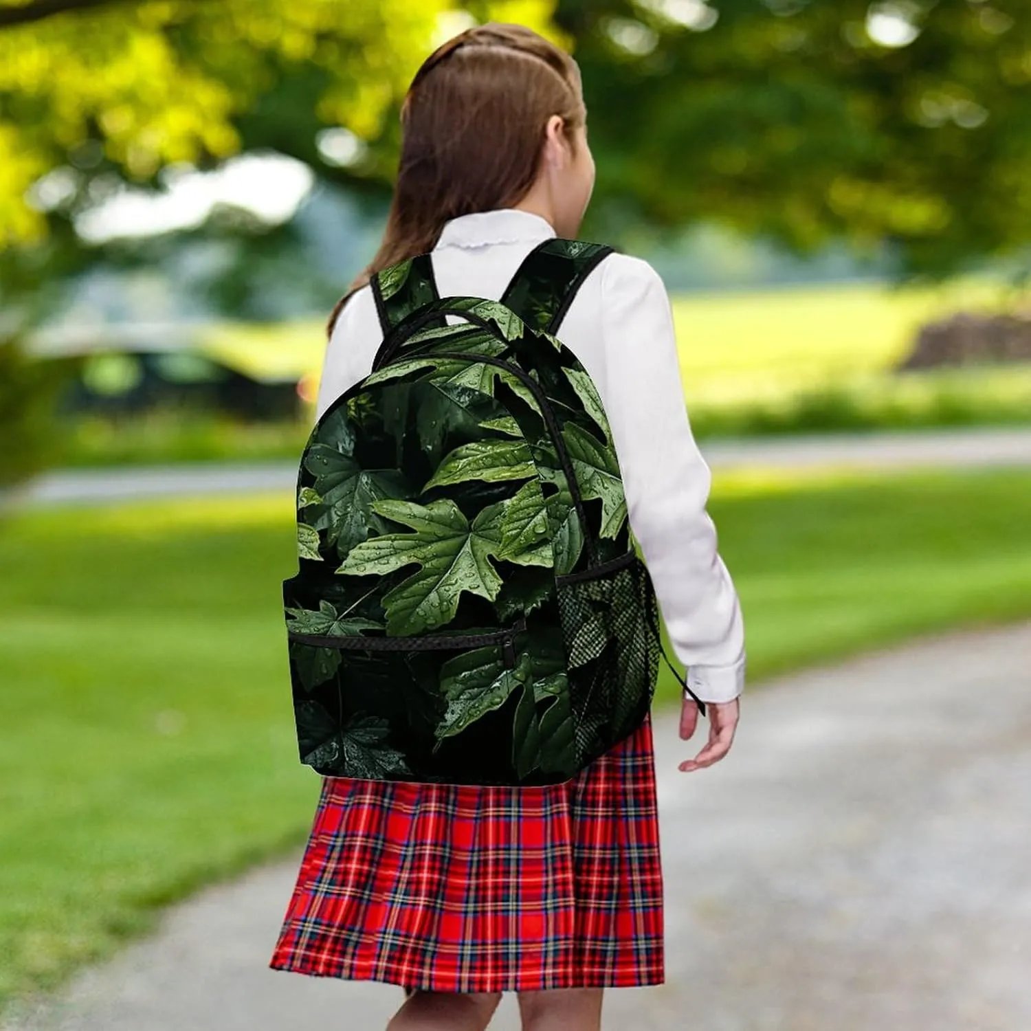 Small Backpacks Personalized Green Leaves Pattern Printing Travel Bag Lightweight Travel Backpack For Women Men