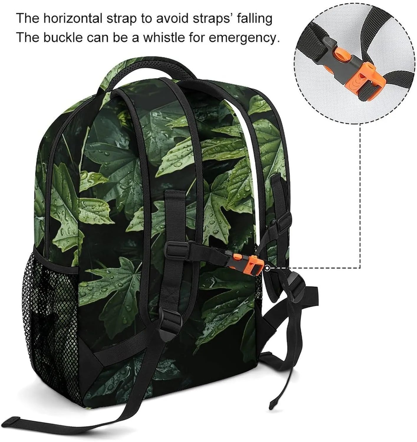 Small Backpacks Personalized Green Leaves Pattern Printing Travel Bag Lightweight Travel Backpack For Women Men