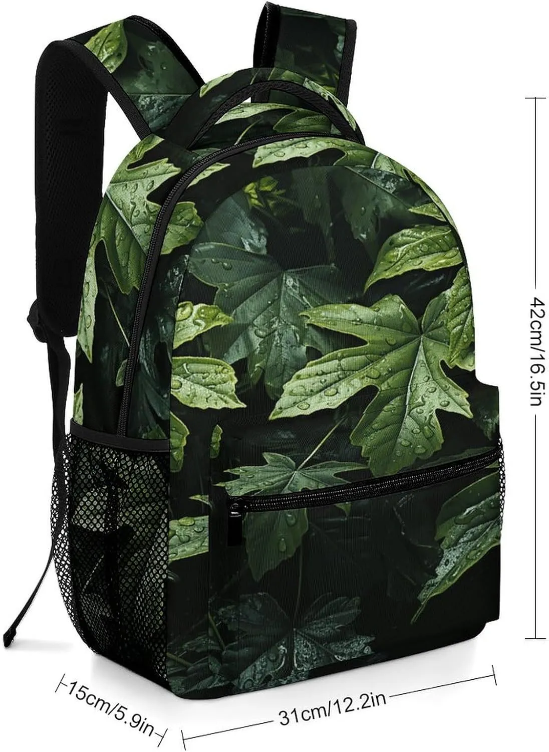 Small Backpacks Personalized Green Leaves Pattern Printing Travel Bag Lightweight Travel Backpack For Women Men