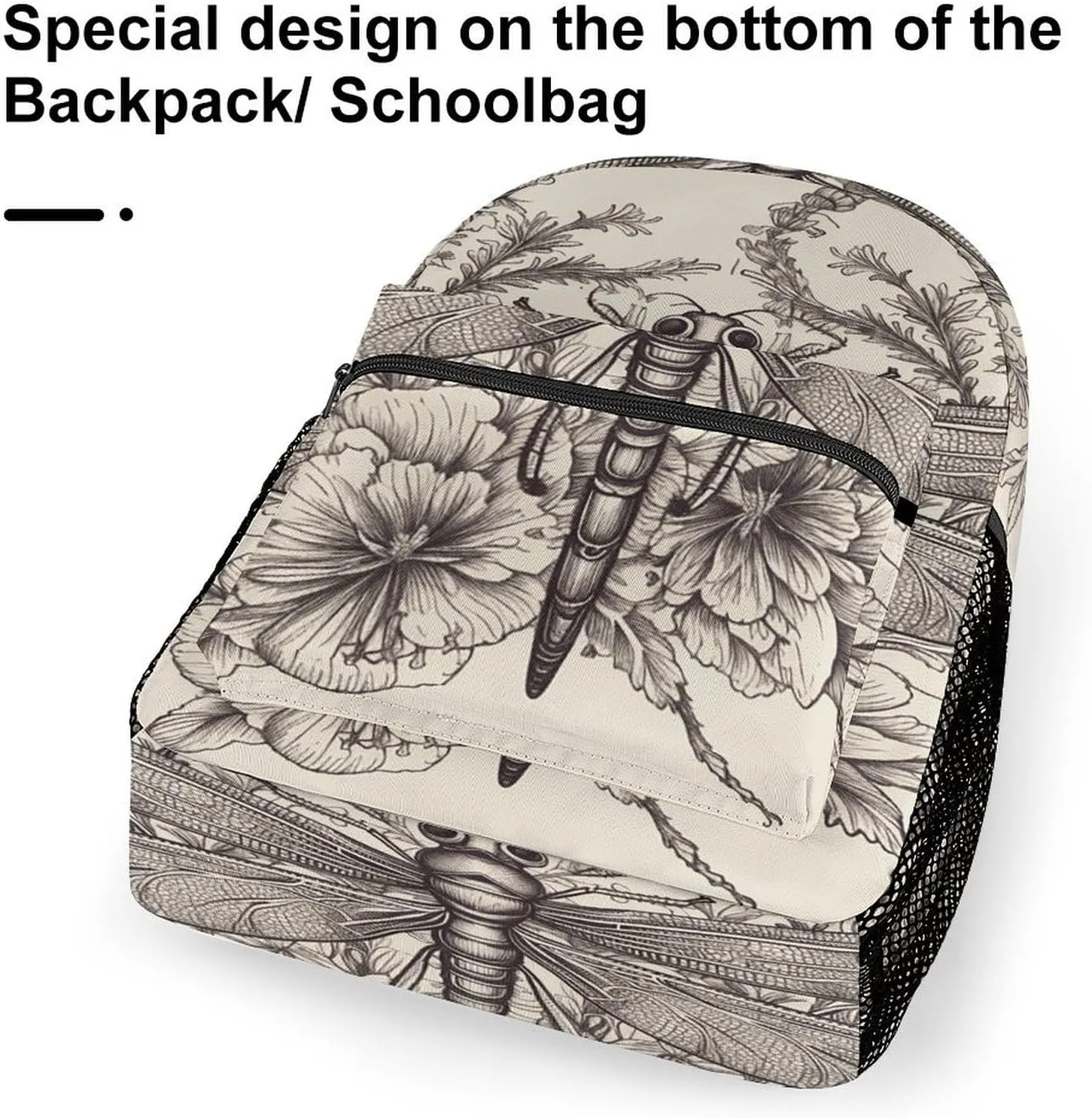 Small Backpacks Personalized Hand Drawn Floral Dragonfly Printing Travel Bag Lightweight Travel Backpack For Women Men