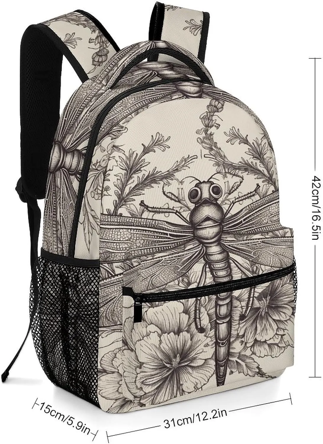 Small Backpacks Personalized Hand Drawn Floral Dragonfly Printing Travel Bag Lightweight Travel Backpack For Women Men