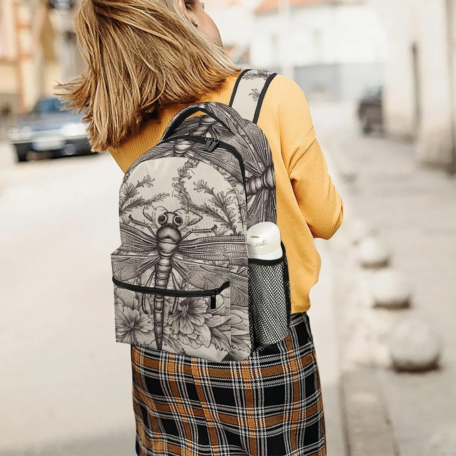 Small Backpacks Personalized Hand Drawn Floral Dragonfly Printing Travel Bag Lightweight Travel Backpack For Women Men