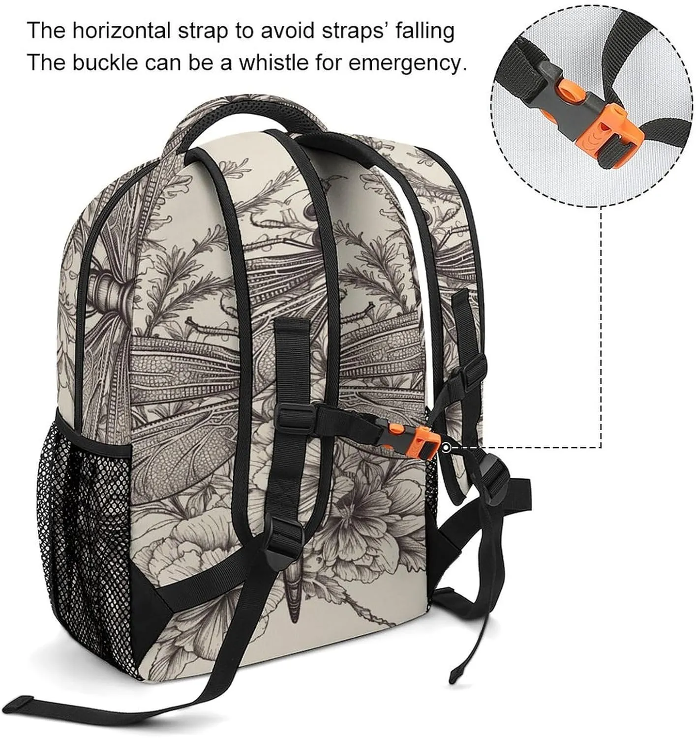 Small Backpacks Personalized Hand Drawn Floral Dragonfly Printing Travel Bag Lightweight Travel Backpack For Women Men