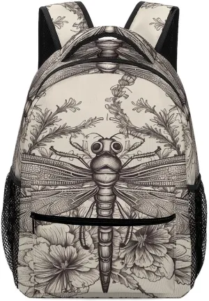 Small Backpacks Personalized Hand Drawn Floral Dragonfly Printing Travel Bag Lightweight Travel Backpack For Women Men