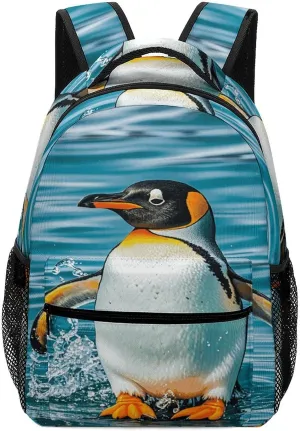 Small Backpacks Personalized Happy Penguin in The Water Printing Travel Bag Lightweight Travel Backpack For Women Men