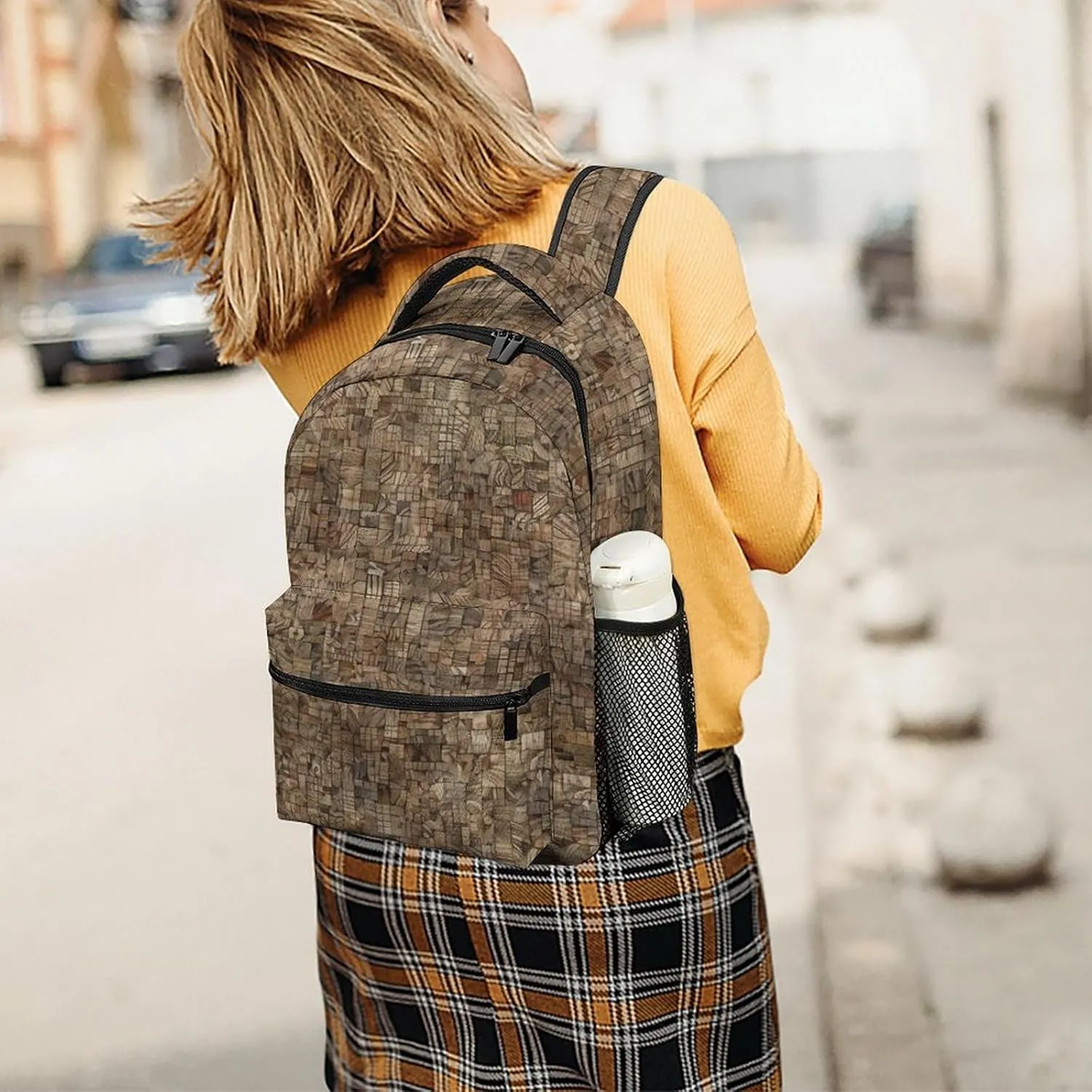 Small Backpacks Personalized Light Gray And Brown Printing Travel Bag Lightweight Travel Backpack For Women Men