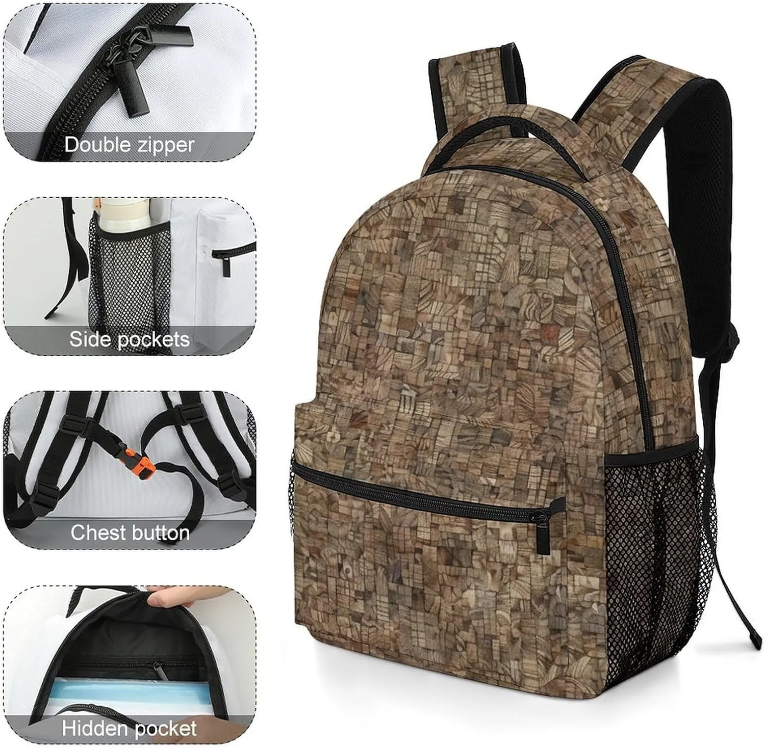 Small Backpacks Personalized Light Gray And Brown Printing Travel Bag Lightweight Travel Backpack For Women Men
