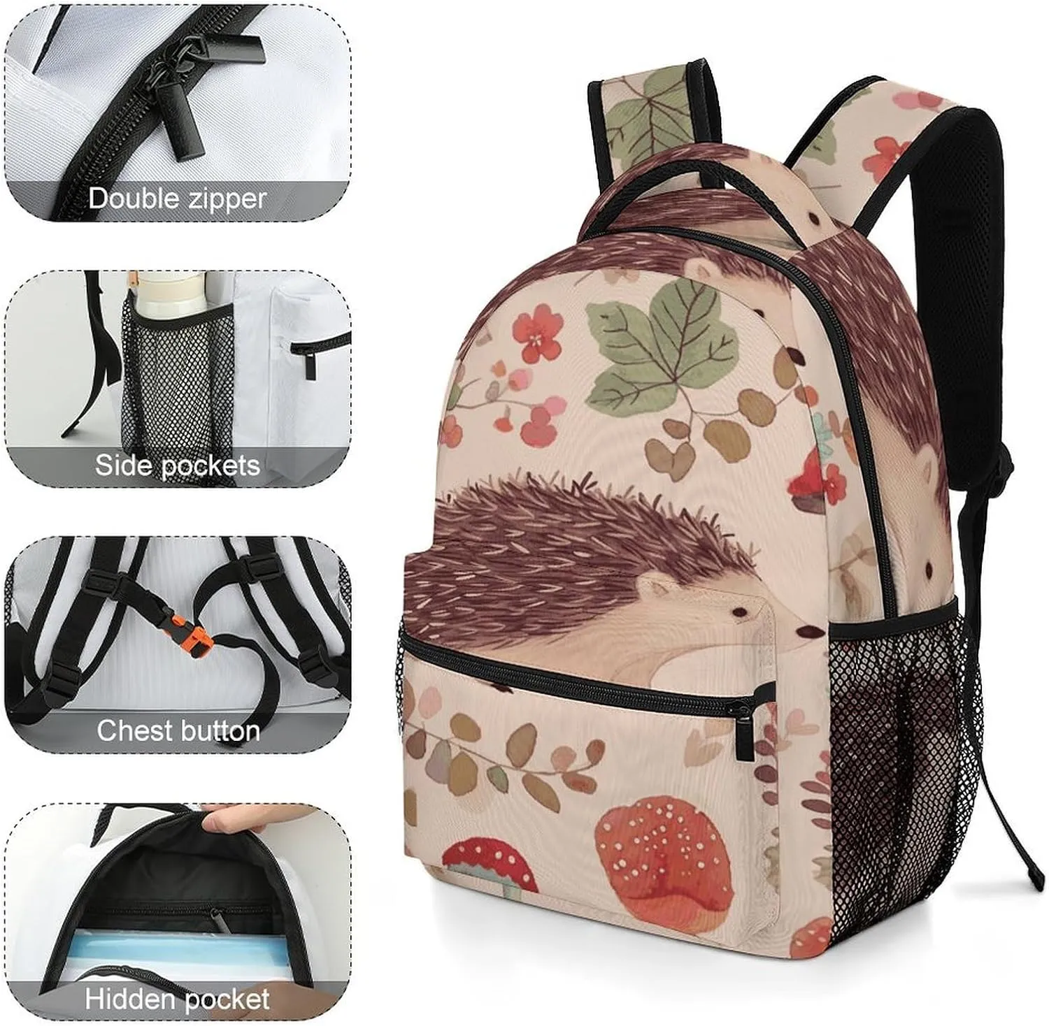 Small Backpacks Personalized Lovely Hedgehog Printing Travel Bag Lightweight Travel Backpack For Women Men