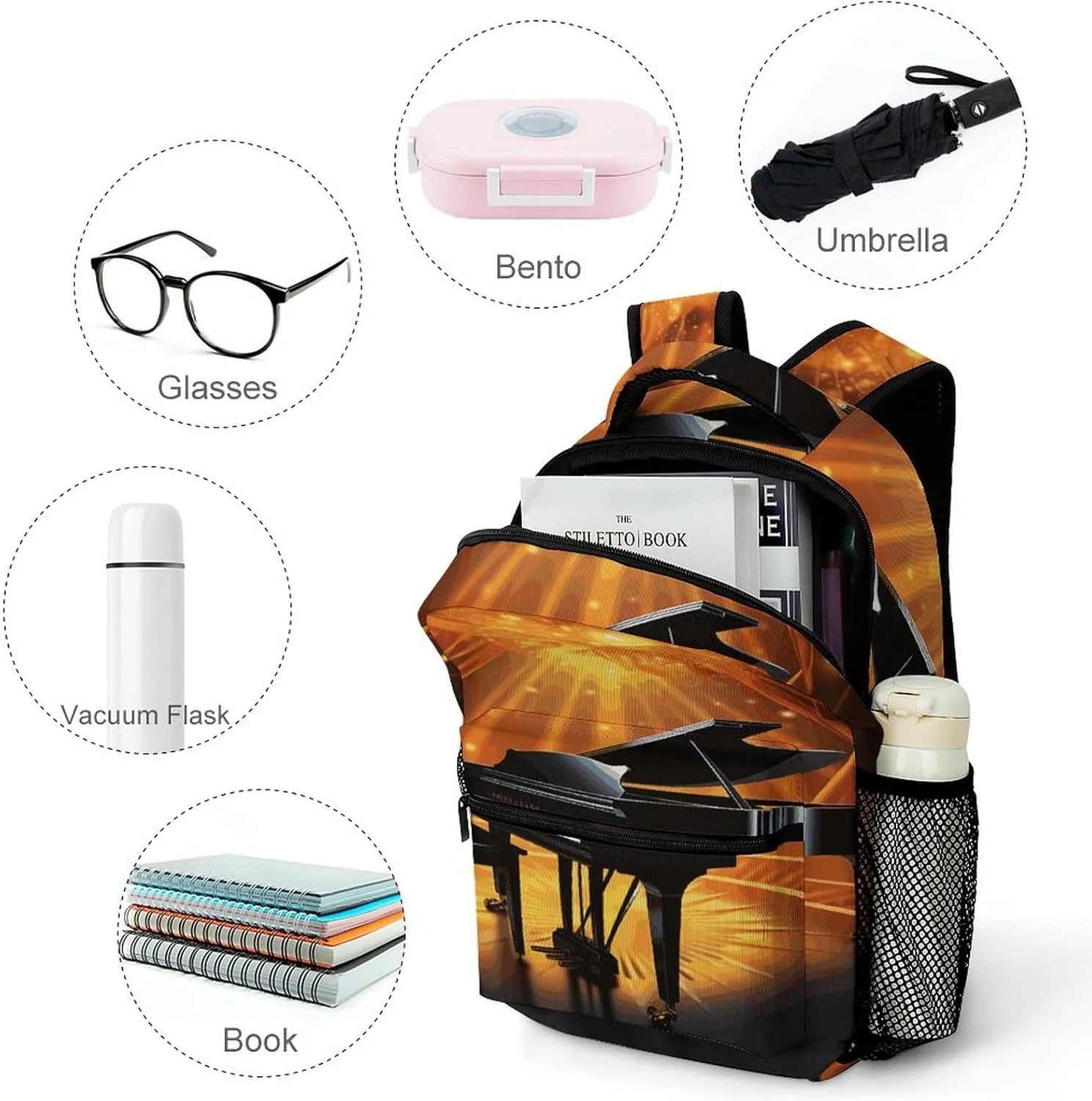 Small Backpacks Personalized Musical Theatre Printing Travel Bag Lightweight Travel Backpack For Women Men