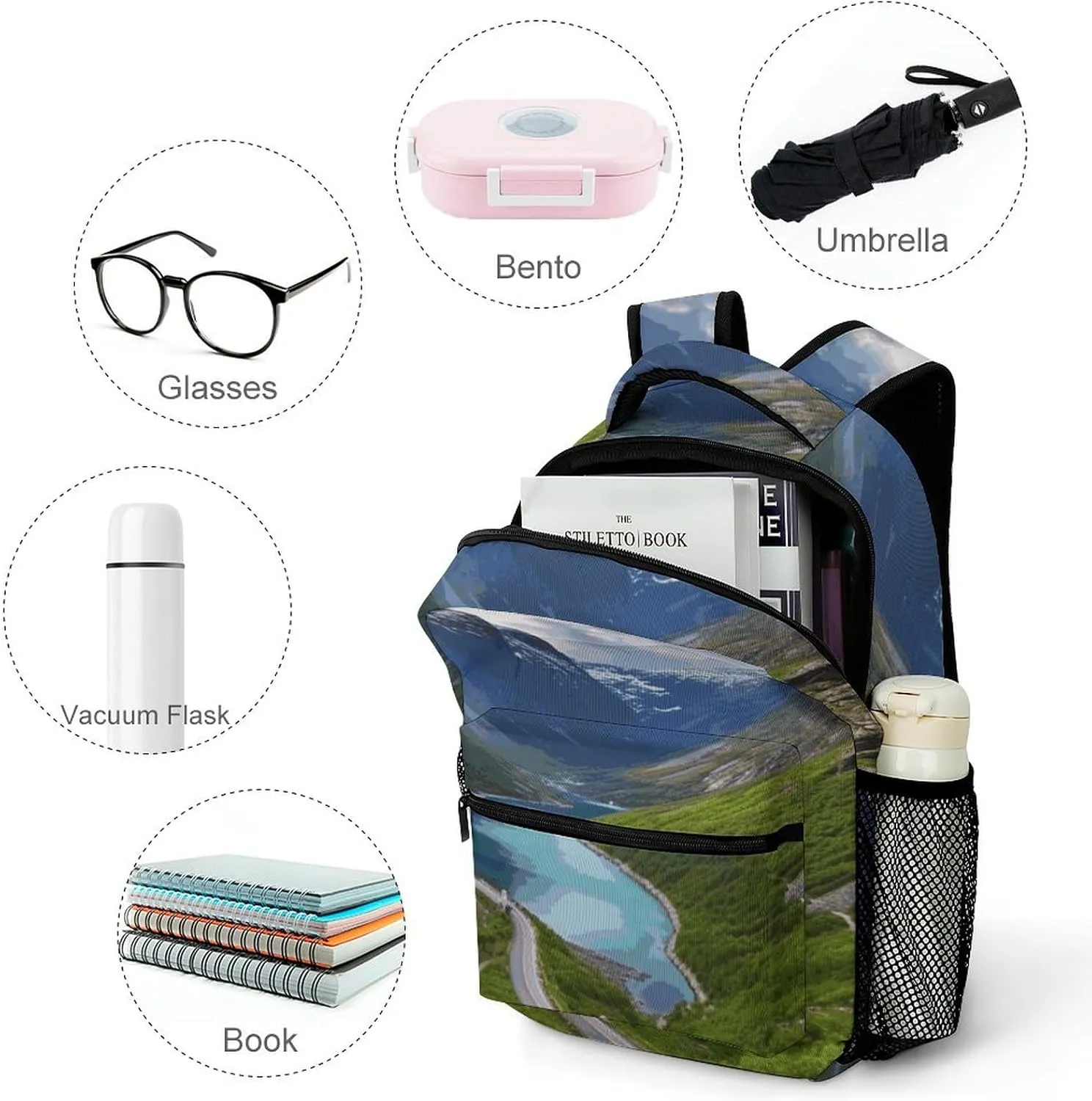 Small Backpacks Personalized Norwegian Fjords Printing Travel Bag Lightweight Travel Backpack For Women Men