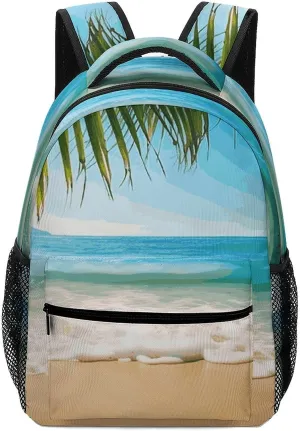 Small Backpacks Personalized Ocean Sea Beach Leaves Printing Travel Bag Lightweight Travel Backpack For Women Men