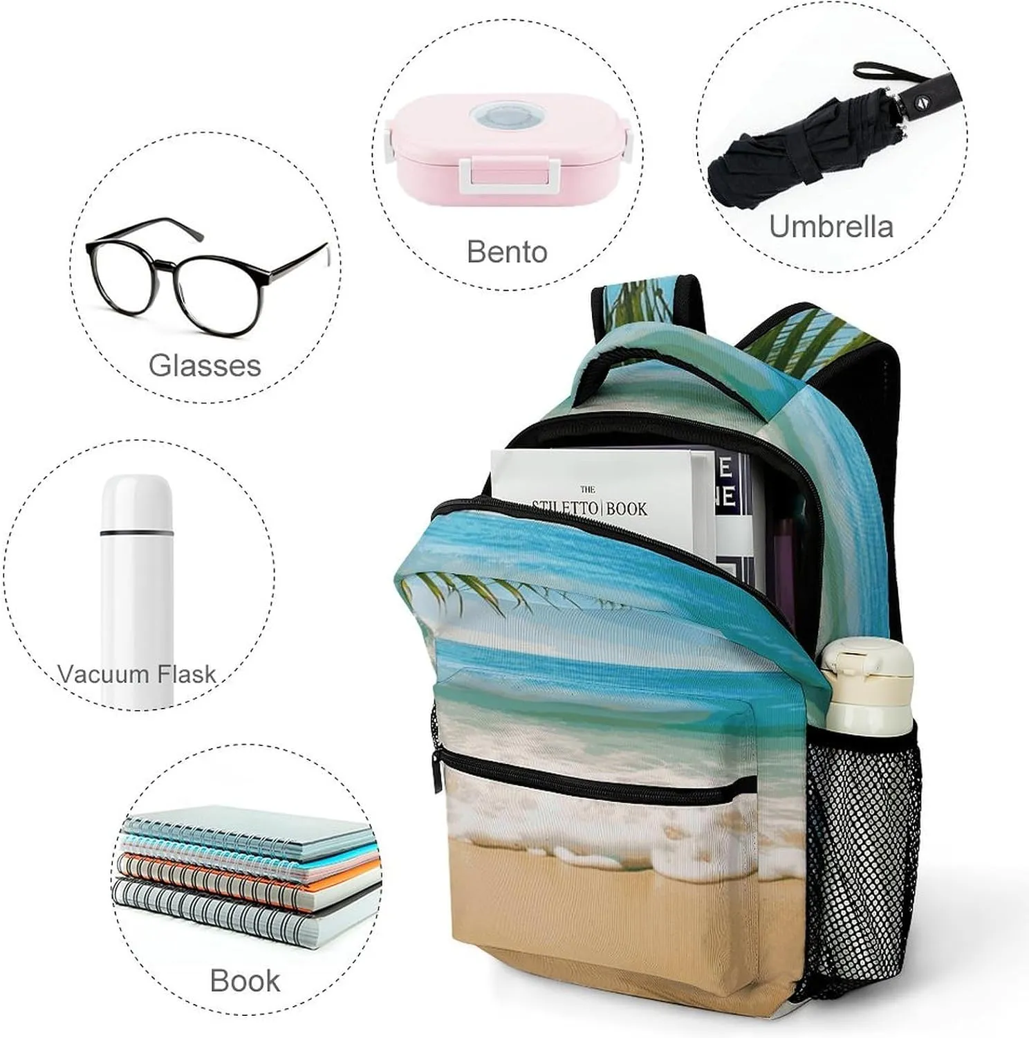 Small Backpacks Personalized Ocean Sea Beach Leaves Printing Travel Bag Lightweight Travel Backpack For Women Men