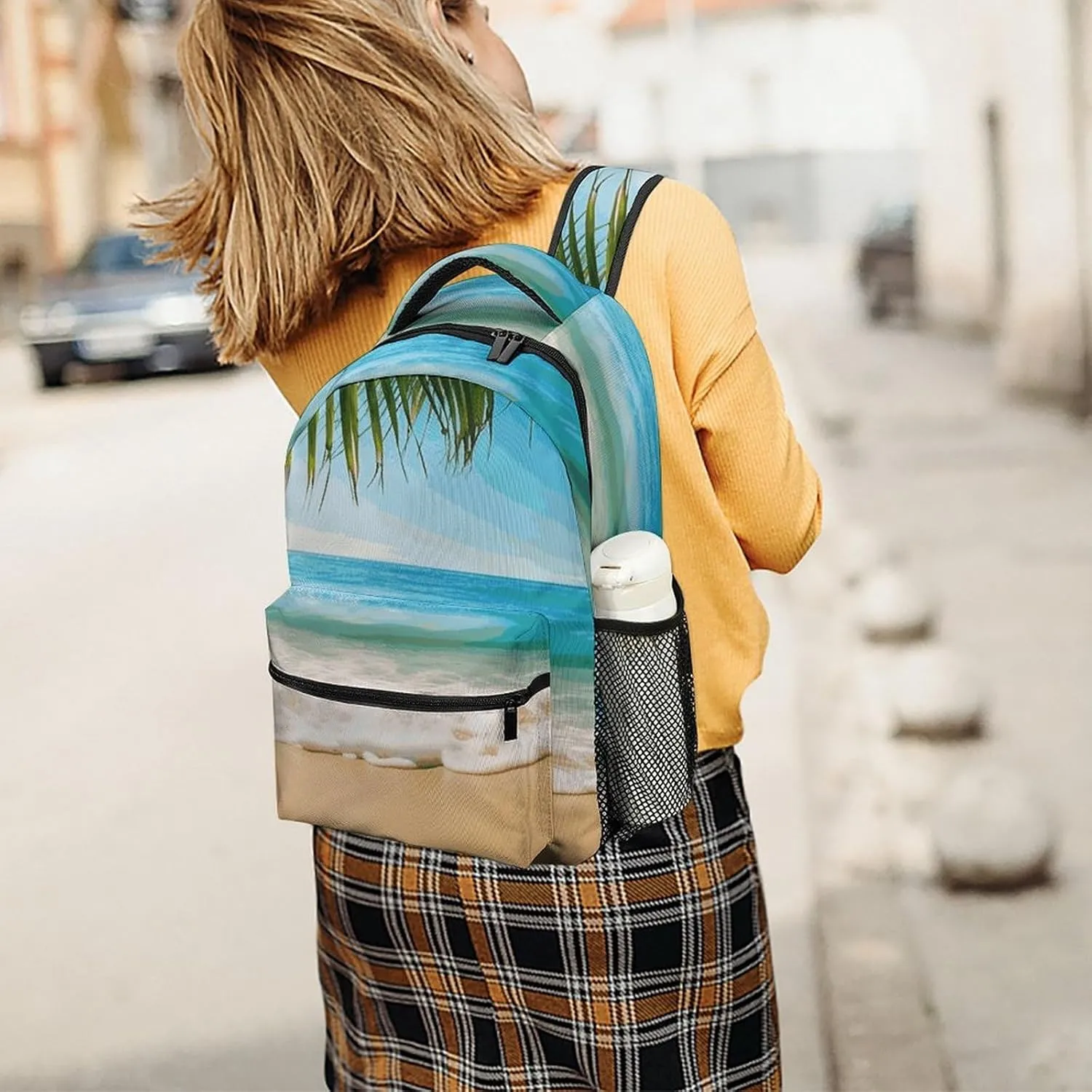 Small Backpacks Personalized Ocean Sea Beach Leaves Printing Travel Bag Lightweight Travel Backpack For Women Men