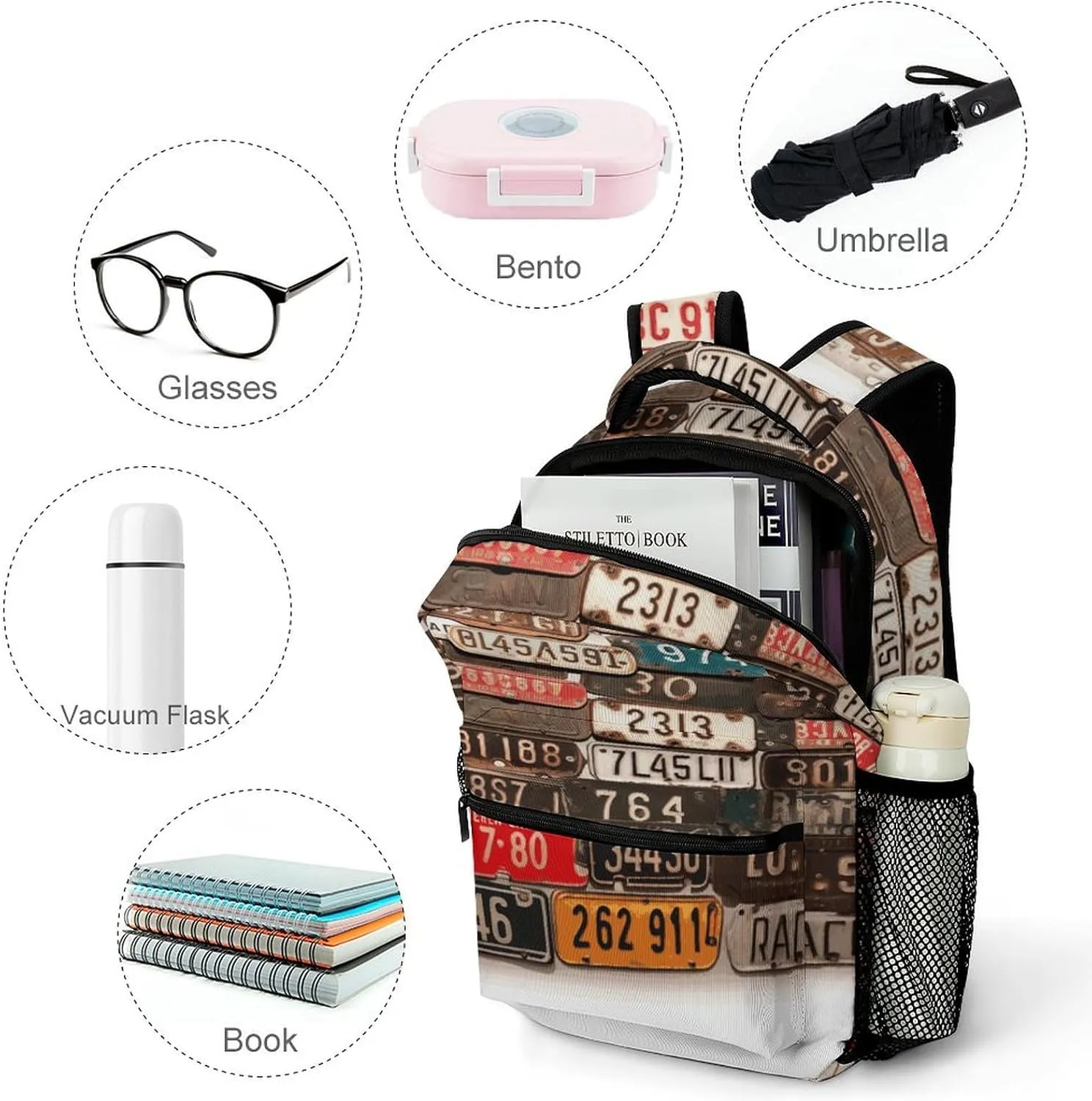 Small Backpacks Personalized Old License Plate Printing Travel Bag Lightweight Travel Backpack For Women Men