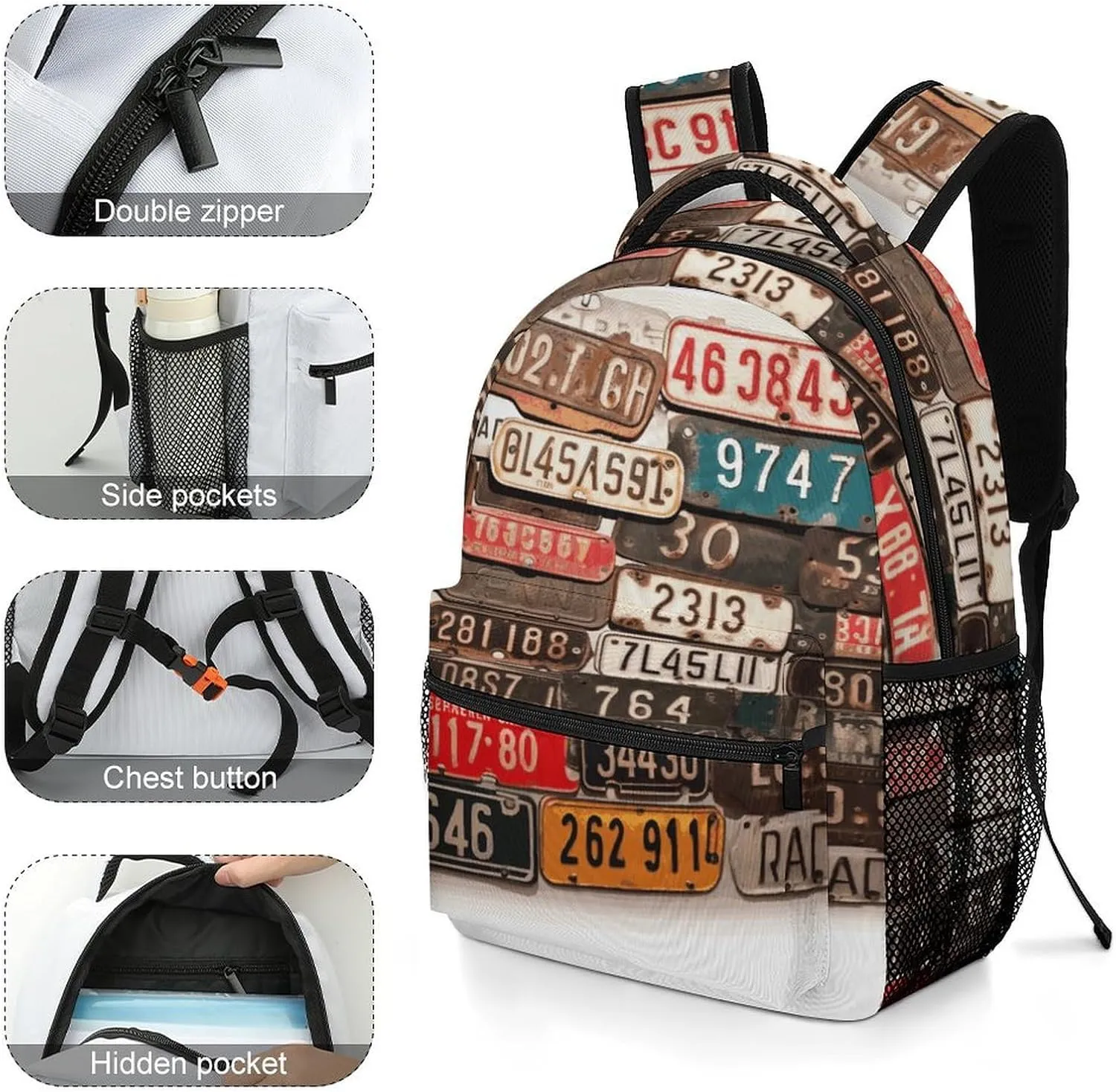 Small Backpacks Personalized Old License Plate Printing Travel Bag Lightweight Travel Backpack For Women Men