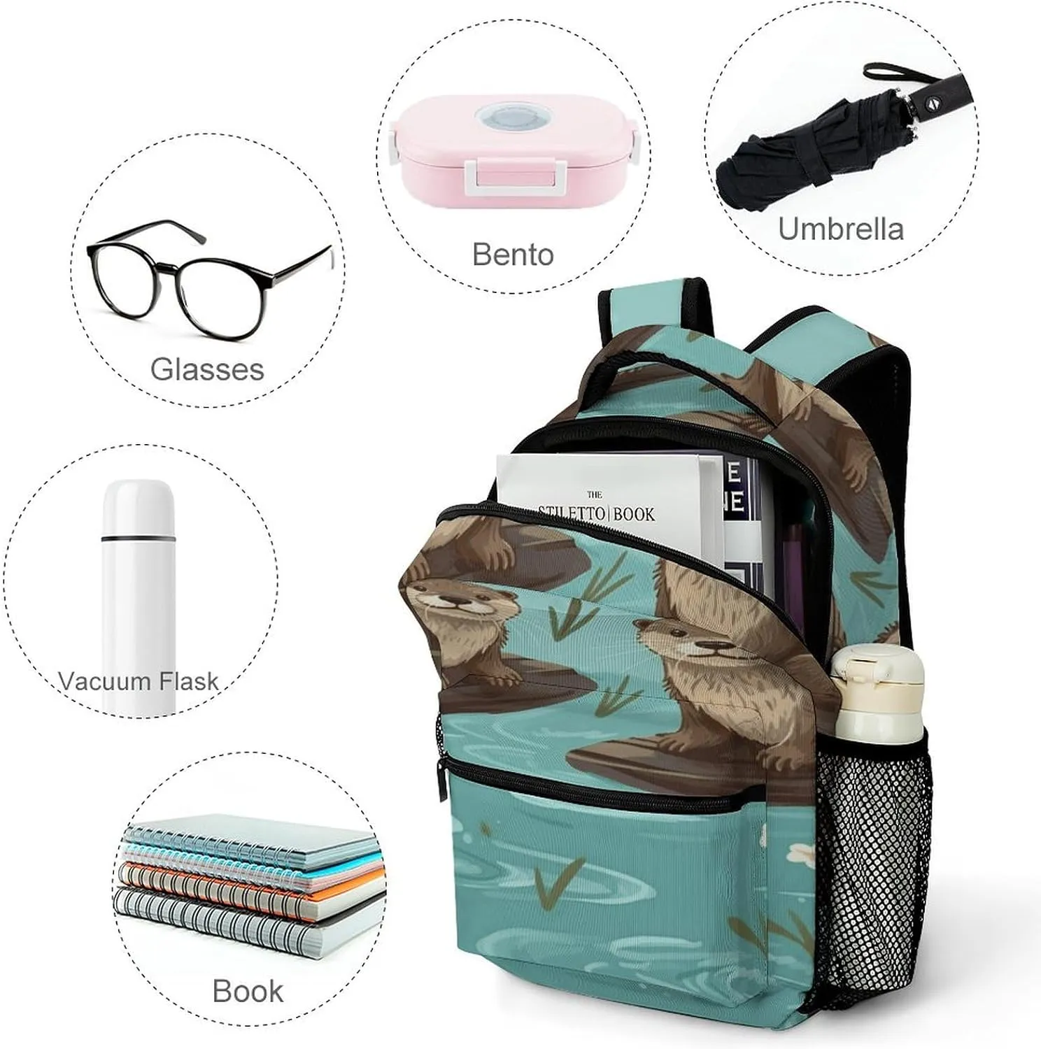 Small Backpacks Personalized Otters Printing Travel Bag Lightweight Travel Backpack For Women Men