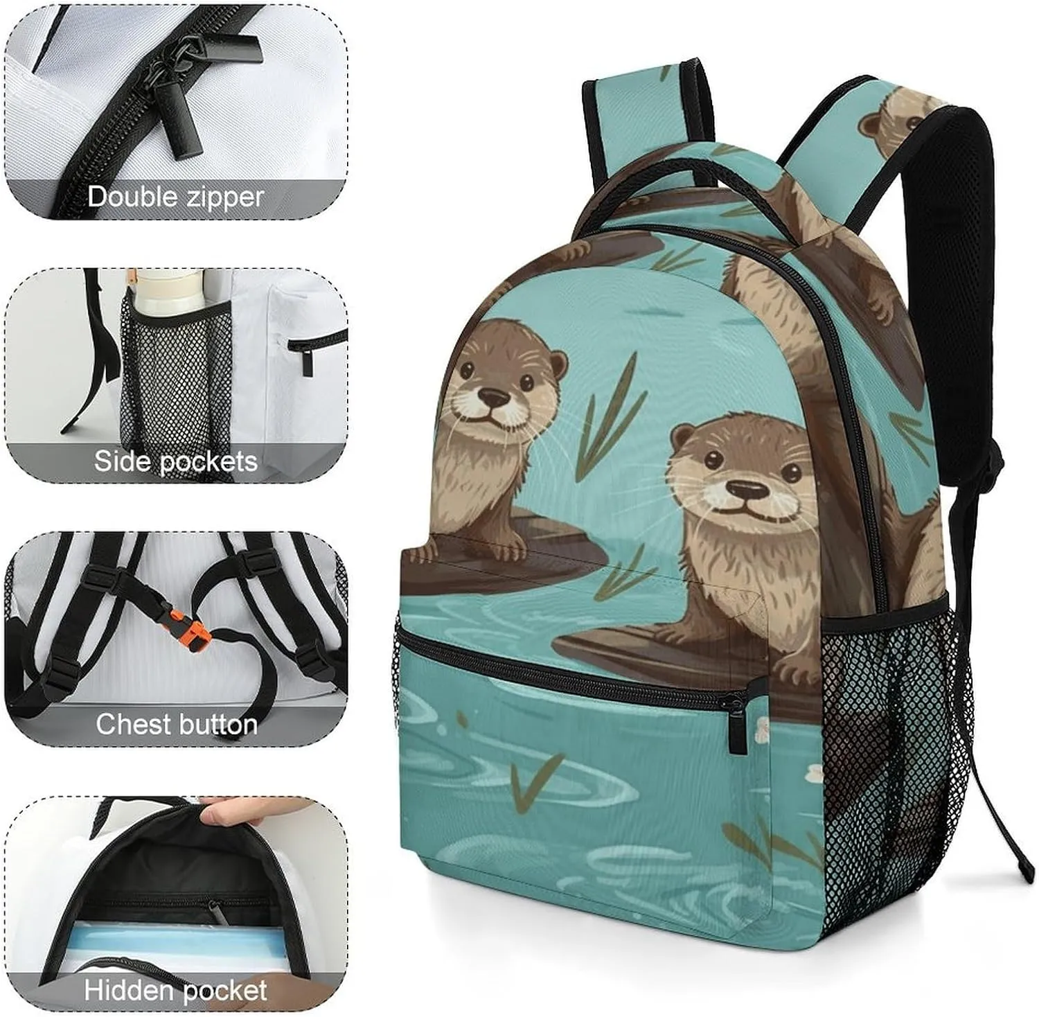 Small Backpacks Personalized Otters Printing Travel Bag Lightweight Travel Backpack For Women Men