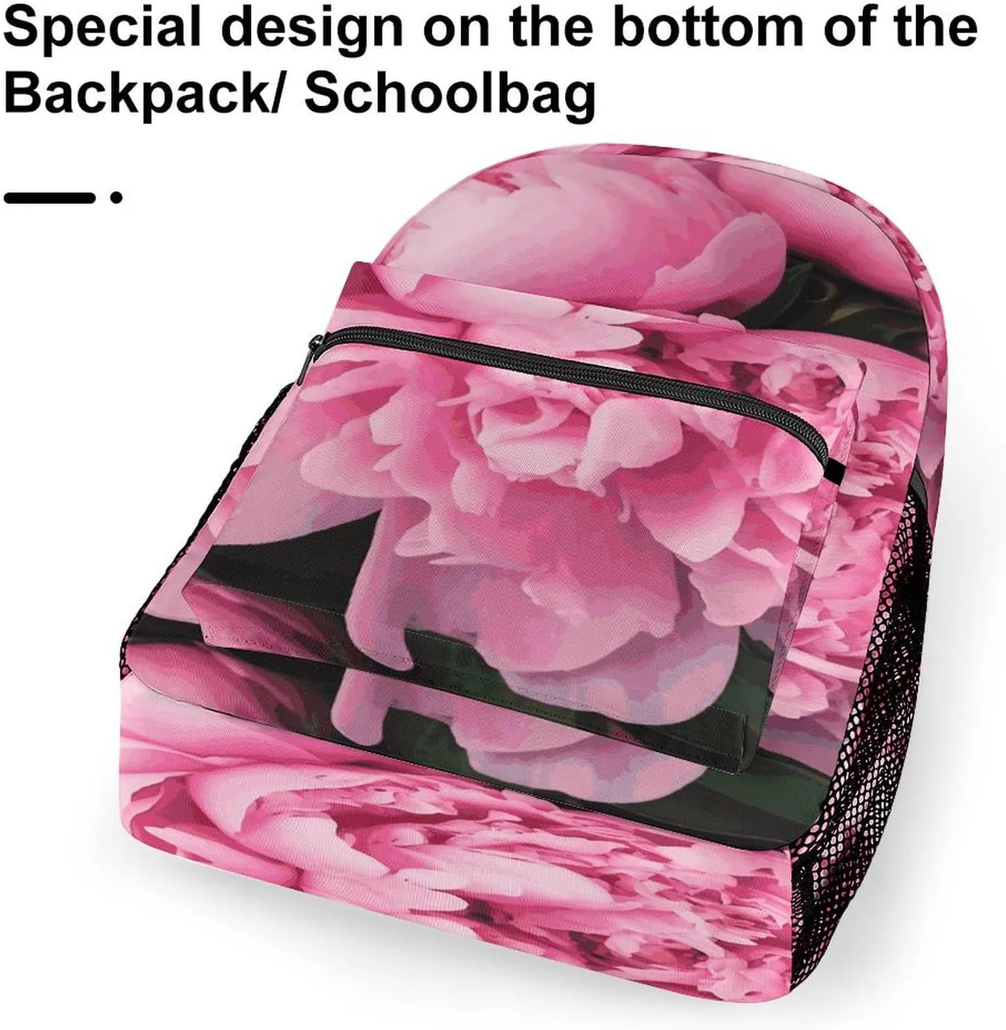 Small Backpacks Personalized Pink Peony Printing Travel Bag Lightweight Travel Backpack For Women Men