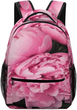 Small Backpacks Personalized Pink Peony Printing Travel Bag Lightweight Travel Backpack For Women Men