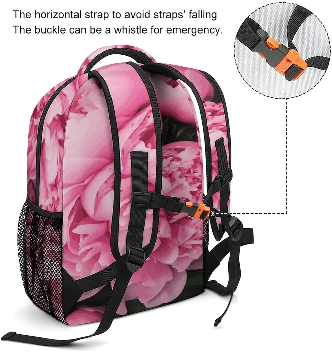 Small Backpacks Personalized Pink Peony Printing Travel Bag Lightweight Travel Backpack For Women Men