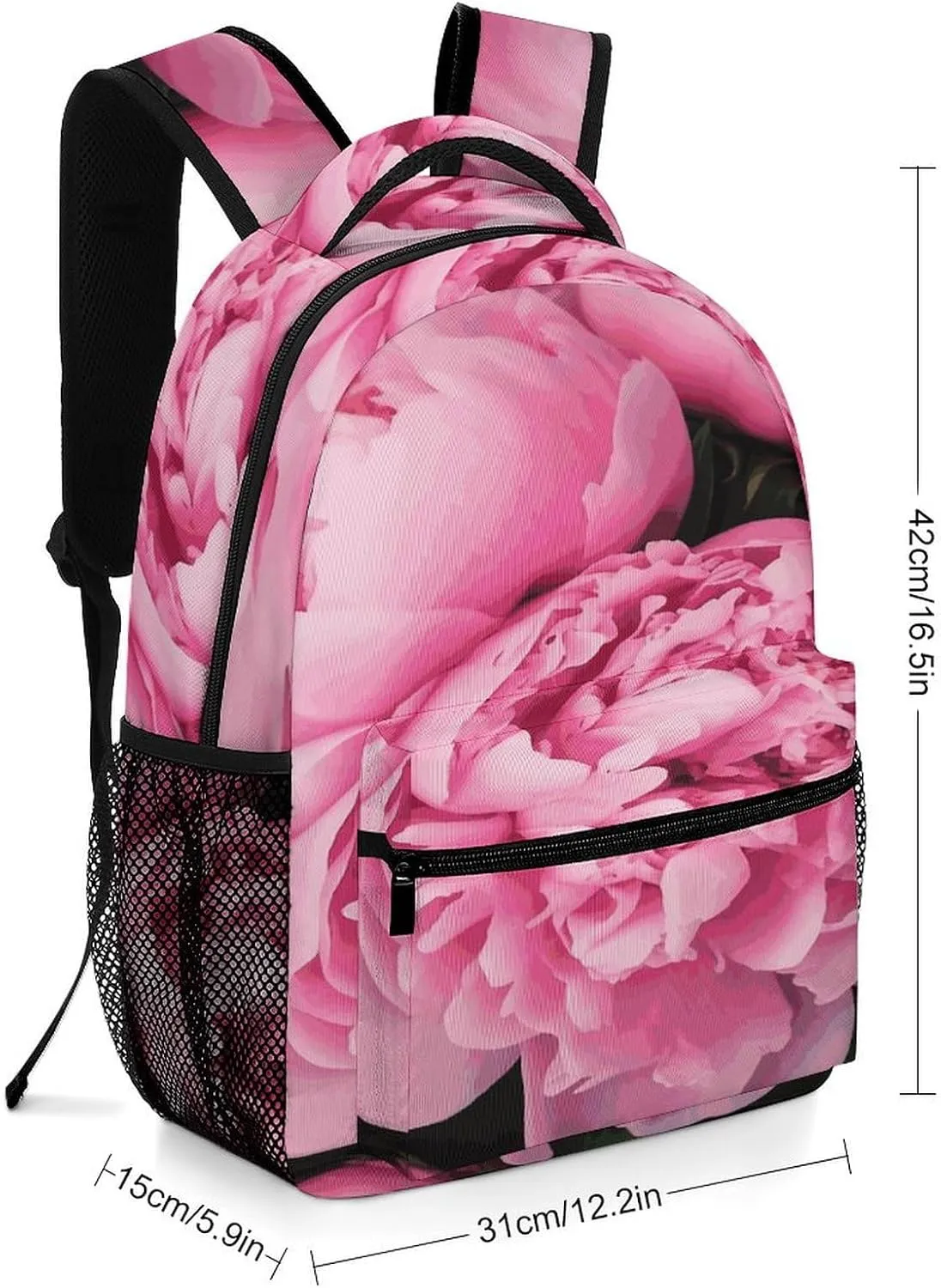 Small Backpacks Personalized Pink Peony Printing Travel Bag Lightweight Travel Backpack For Women Men